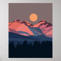 Sunset in snowy mountains