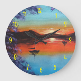 Sunset in the bay large clock
