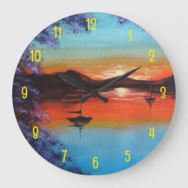 Sunset in the bay large clock (Front)