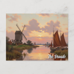 Sunset in The Broads England Travel Postcard