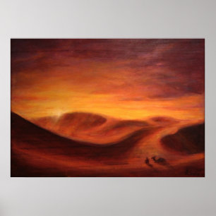 Sunset in the desert of Sahara Poster