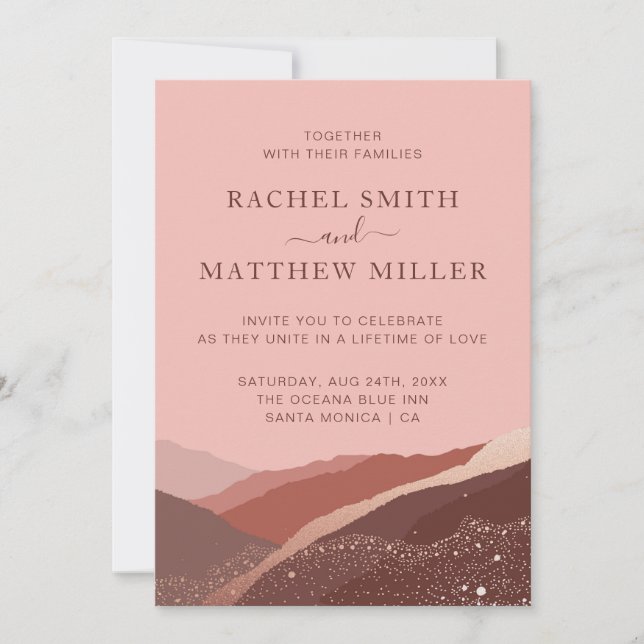 Sunset in the hills mountains rose pink dusty invi invitation (Front)