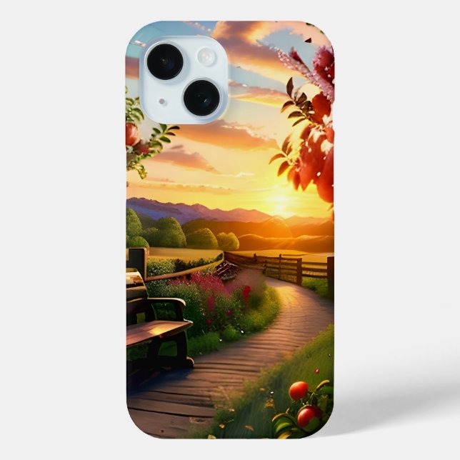 Sunset in the Mountain with Apple Tree Scene Land Case-Mate iPhone Case (Back)