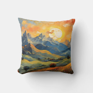 Sunset in the mountains throw pillow