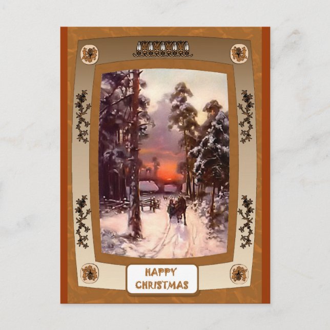 Sunset in the snow holiday postcard (Front)