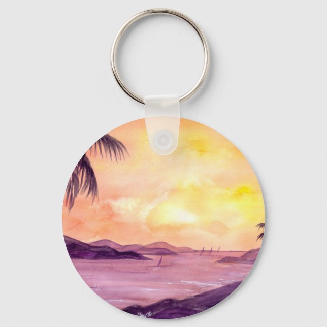 Sunset in Tropics by Farida Greenfield Keychain (Front)