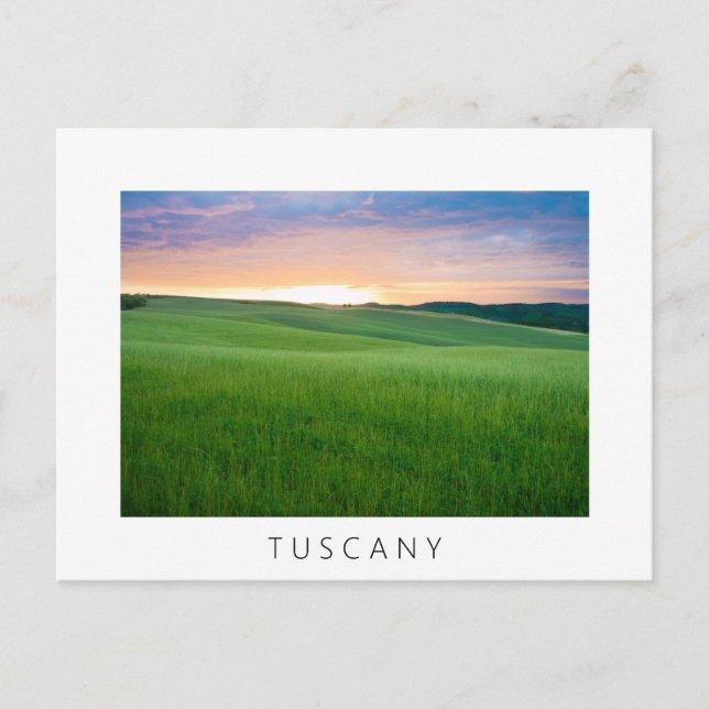 Sunset in Tuscany white border text postcard (Front)