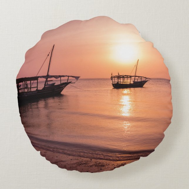 Sunset in Zanzibar Round Pillow (Back)