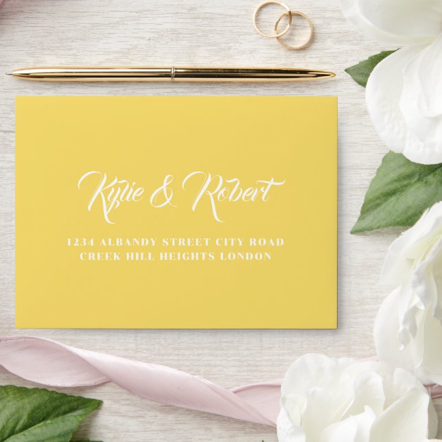 Sunset Inspired Yellow Calligraphy Script Wedding Envelope (Wedding)