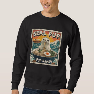 Sunset Japanese Mt. Fuji Postage Stamp Seal Pup Ra Sweatshirt