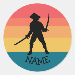 Sunset Jolly Roger Pirate Party  Classic Round Sticker