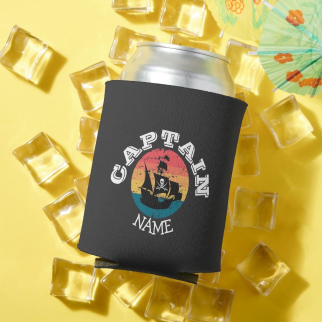 Sunset Jolly Roger Pirate Party Ship Can Cooler (In Situ Summer)