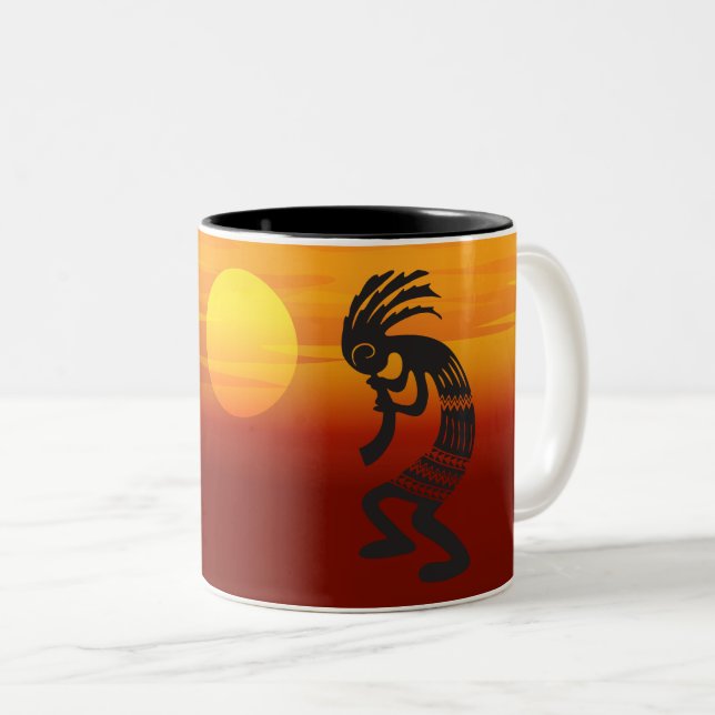 Sunset Kokopelli Two-Tone Coffee Mug (Front Right)