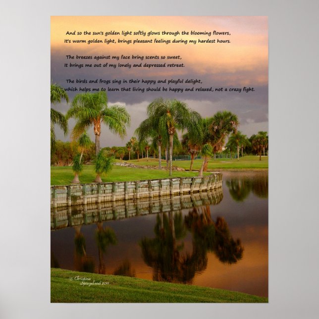 Sunset lake birds breezes poem Poster (Front)