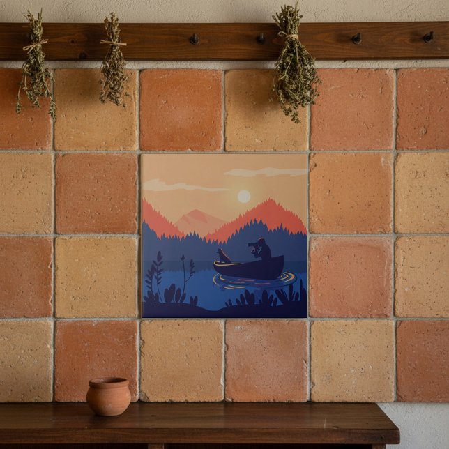 Sunset Lake Canoe Illustration Tile (Creator Uploaded)