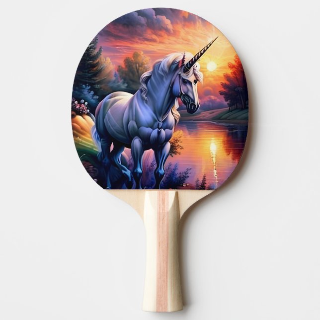 Sunset Lake River Unicorn Seven Ping Pong Paddle (Front)