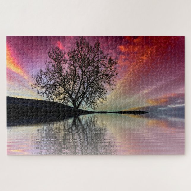 Sunset Lake Scenic Tree Jigsaw Puzzle (Horizontal)