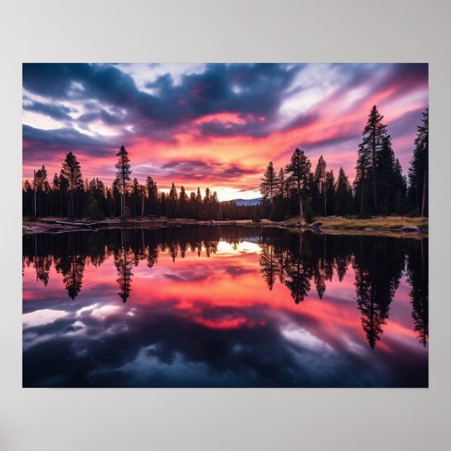 Sunset Lake & Tree Line Poster (Front)