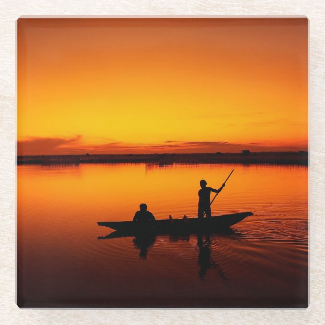 Sunset Landscape with A Boat-68465 Glass Coaster (Front)
