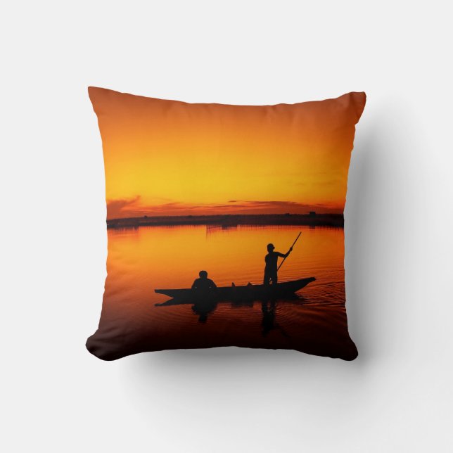 Sunset Landscape with A Boat-68465 Throw Pillow (Front)