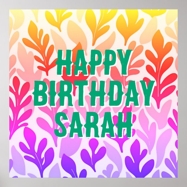 sunset leaf ombre custom happy Birthday party Poster (Front)