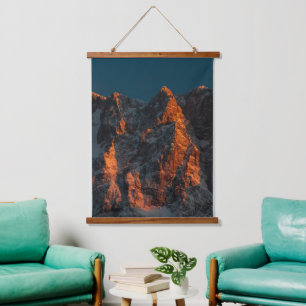 Sunset light on majestic mountains hanging tapestry