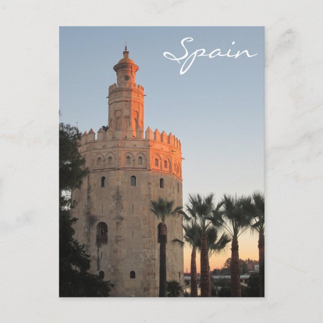 Sunset lit Golden Tower in Seville, Spain Postcard (Front)