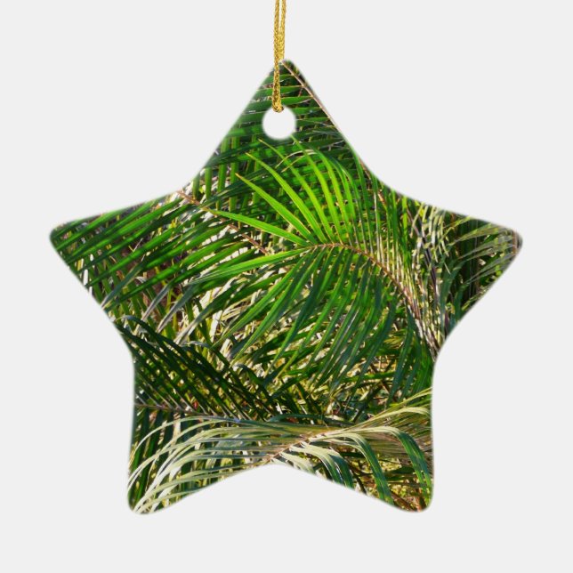 Sunset Lit Palm Fronds Tropical Ceramic Ornament (Front)