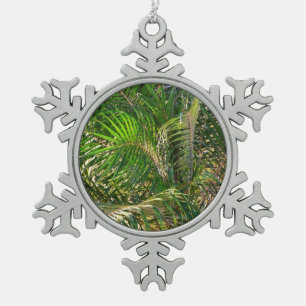 Sunset Lit Palm Fronds Tropical Snowflake Pewter Christmas Ornament