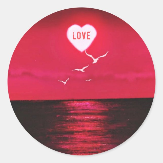 Sunset Love - Romantic - Black Red - Customizable Classic Round Sticker (Front)