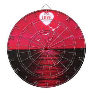 Sunset Love - Romantic - Black Red - Customizable Dartboard