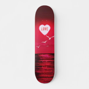 Sunset Love - Romantic - Black Red - Customizable Skateboard