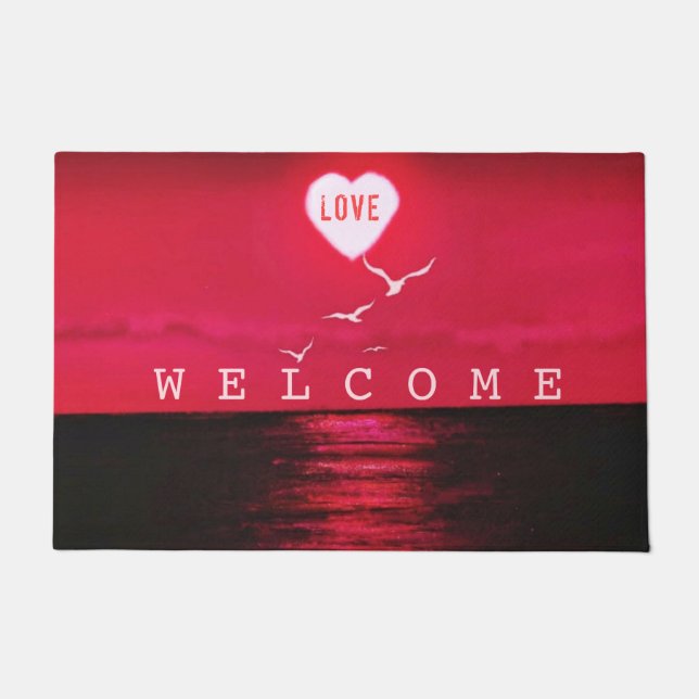 Sunset Love - Welcome - Customizable Doormat (Front)
