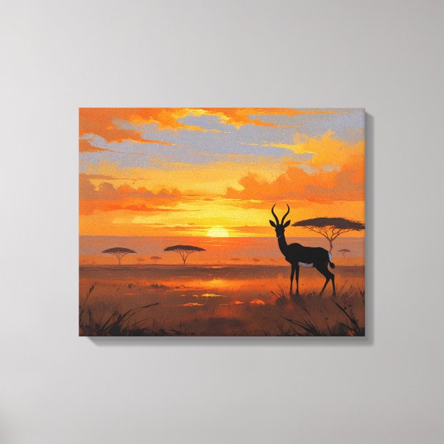 Sunset Majesty in the Savannah – Abstract Gazelle  Canvas Print (Front)