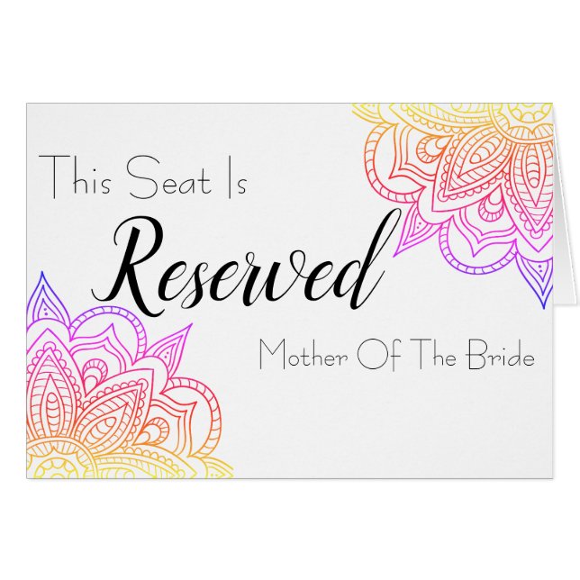 Sunset Mandala Reserved Seat Wedding Sign (Front Horizontal)