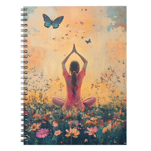 Sunset Meadow Meditation with Butterflies (1) Notebook (Front)