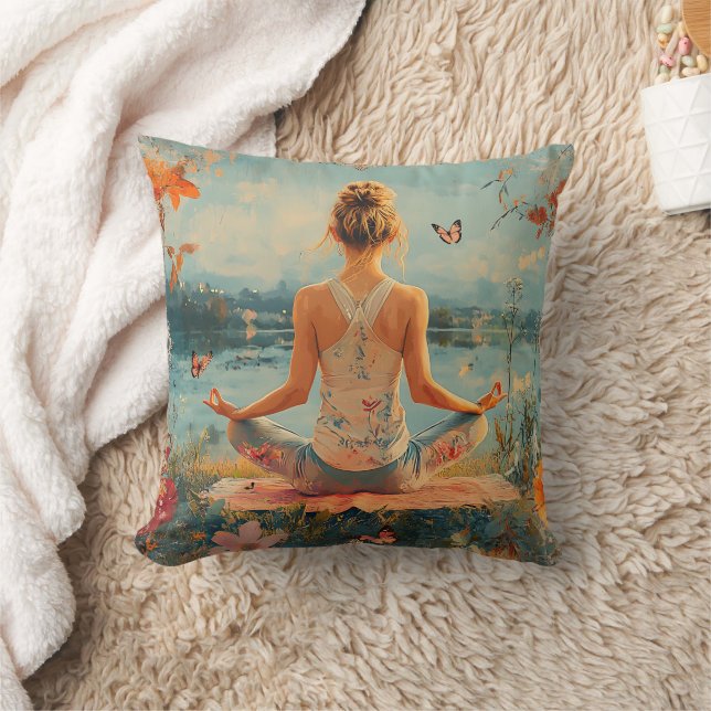 Sunset Meadow Meditation with Butterflies (2) Throw Pillow (Blanket)