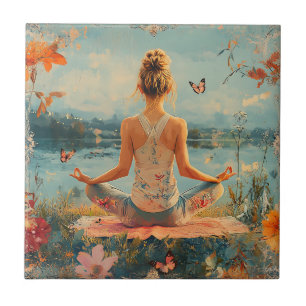 Sunset Meadow Meditation with Butterflies (2) Tile