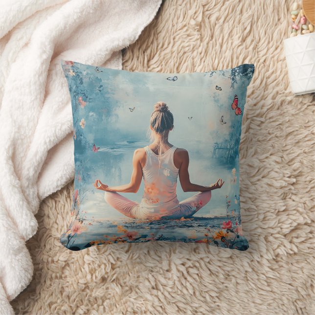 Sunset Meadow Meditation with Butterflies (3) Throw Pillow (Blanket)