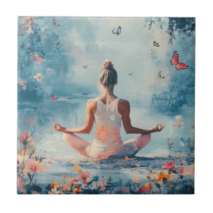 Sunset Meadow Meditation with Butterflies (3) Tile