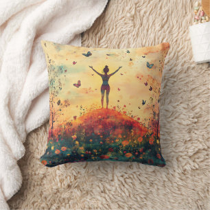 Sunset Meadow Meditation with Butterflies (4) Throw Pillow