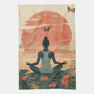 Sunset Meadow Meditation with Butterflies (5) Kitchen Towel