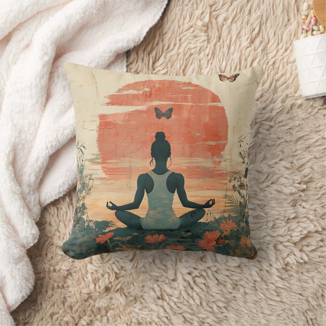 Sunset Meadow Meditation with Butterflies (5) Throw Pillow (Blanket)