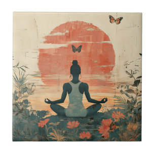 Sunset Meadow Meditation with Butterflies (5) Tile
