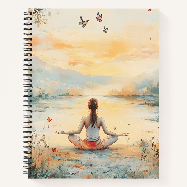 Sunset Meadow Meditation with Butterflies (6) Notebook (Front)