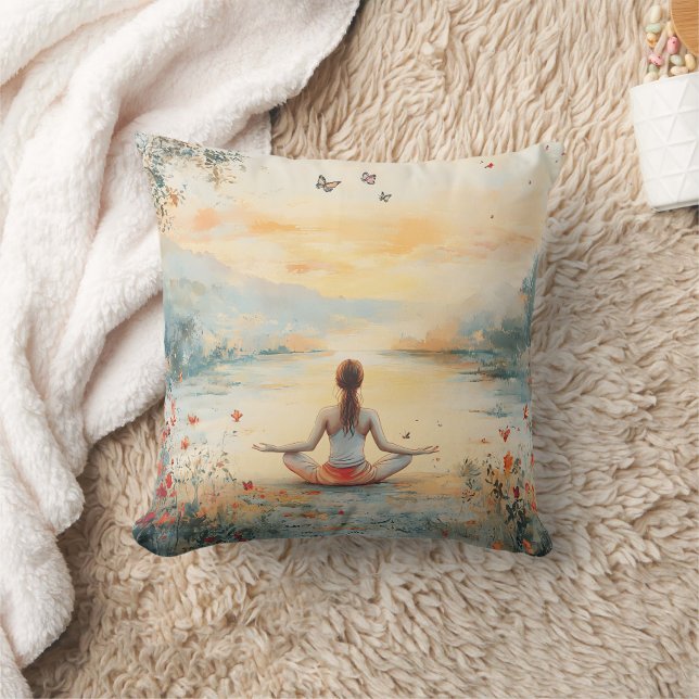 Sunset Meadow Meditation with Butterflies (6) Throw Pillow (Blanket)