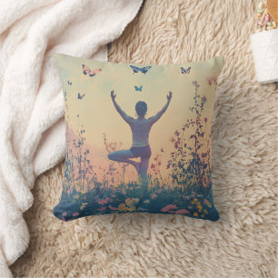 Sunset Meadow Meditation with Butterflies (7) Throw Pillow