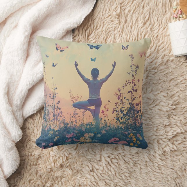 Sunset Meadow Meditation with Butterflies (7) Throw Pillow (Blanket)