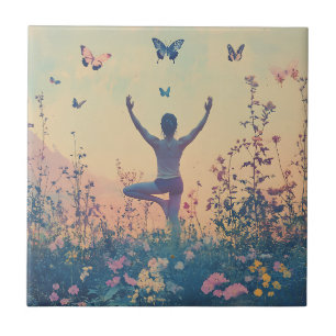 Sunset Meadow Meditation with Butterflies (7) Tile