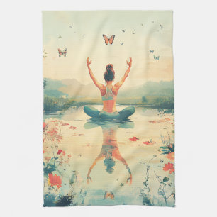 Sunset Meadow Meditation with Butterflies (8) Kitchen Towel